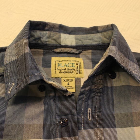 Boys Shirt. 100% cotton, blue check pattern - Picture 3 of 8